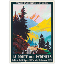 Affiche LA ROUTE DES PYRÉNÉES , le Pic du Midi de Bigorre et le Col du Tourmalet