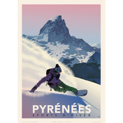 Affiche PYRENEES - Sports d'Hiver - Snowboard